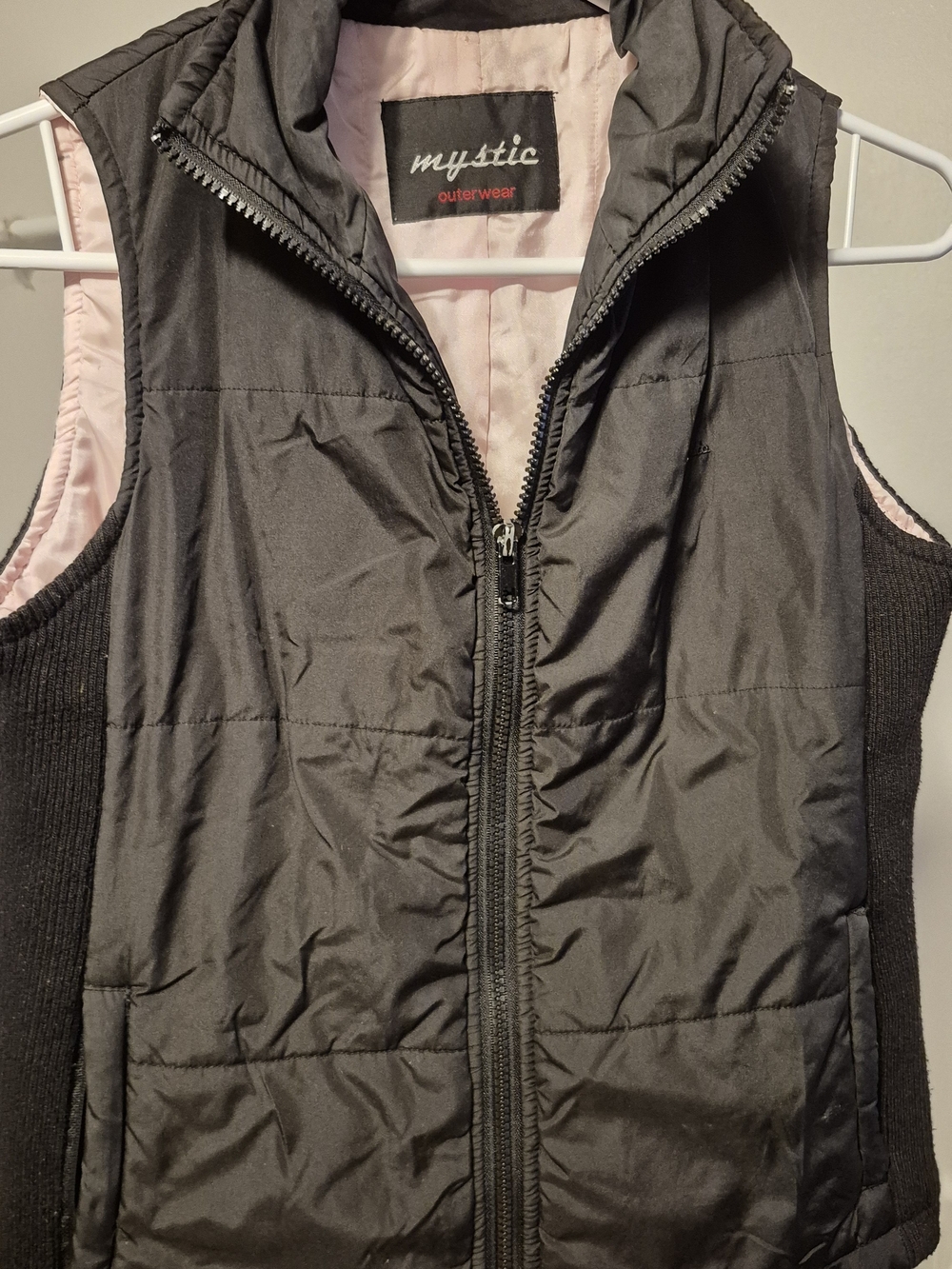 Mystic Small Black Quilted Vest with Pink Lining